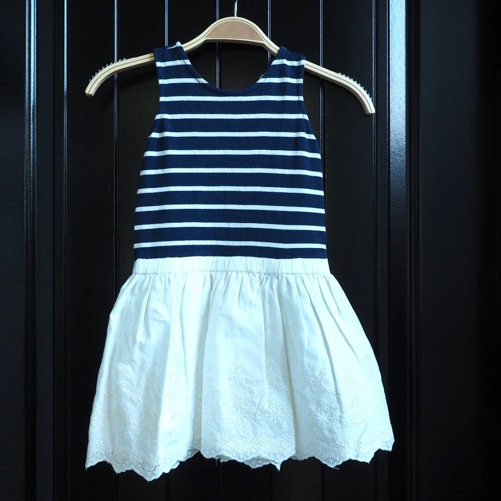Max Studio - Cream & Blue Stripe Dress - Girls Size 5